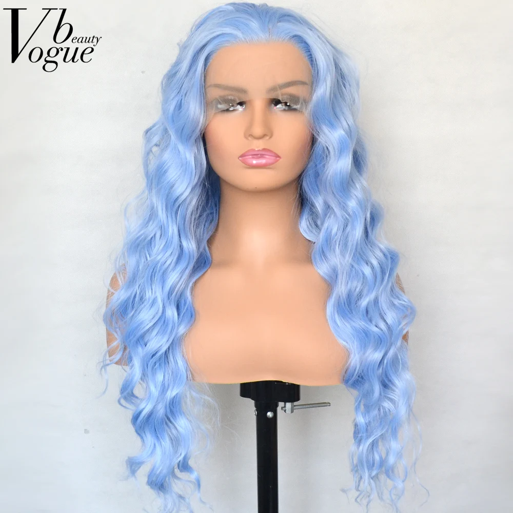 

Voguebeauty Icy Blue Synthetic Lace Front Curly Wig Heat Resistant Fiber Natural Hairline Cosplay For Women