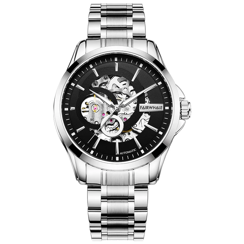

Mark Fairwhale Brand 6140 Fashion Hollow Out Men's Watches Stainless Steel Luminous Business Mechanical Watches For Men