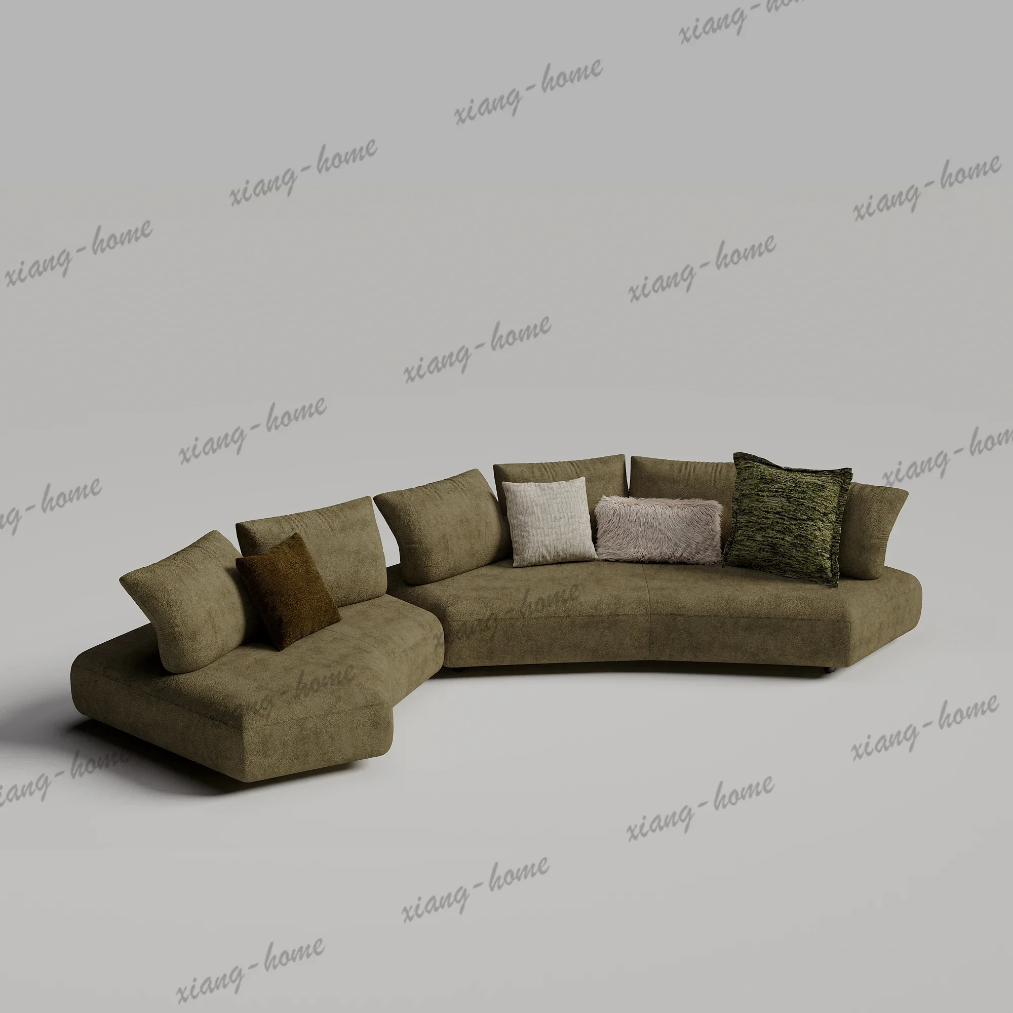 PG Greige Boucle Curved Modular Sofa With Kidney Chaise Scatter Back Cushions Deep Seat For Living Room Villa Bedroom Home Decor