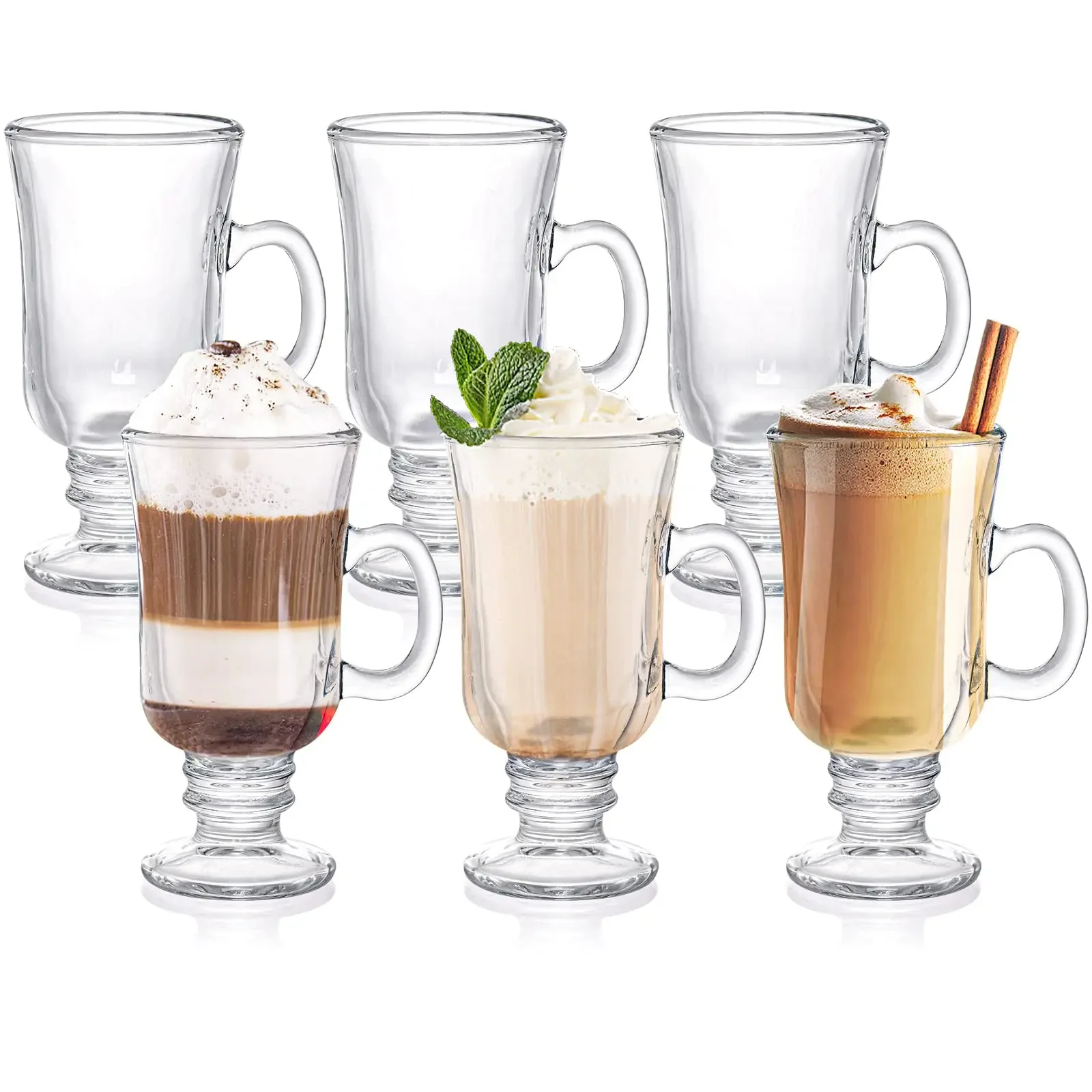 Clear Irish Glass Coffee Cups with Footed Stem Base,Goblet Mugs,for Chocolate Latte Smoothie,Coffee Accessories Drinkware,250ml