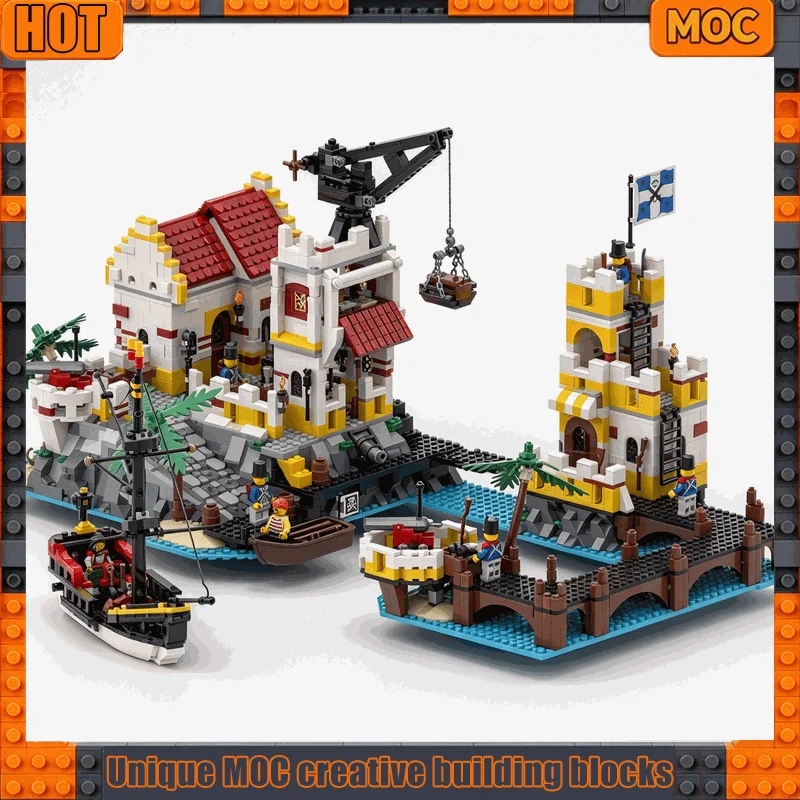 3674PCS Pirate Harbour Trading Post Fort Alt Build Model Building Blocks Kit Sea Port Warship DIY Display Collection Toy Gifts