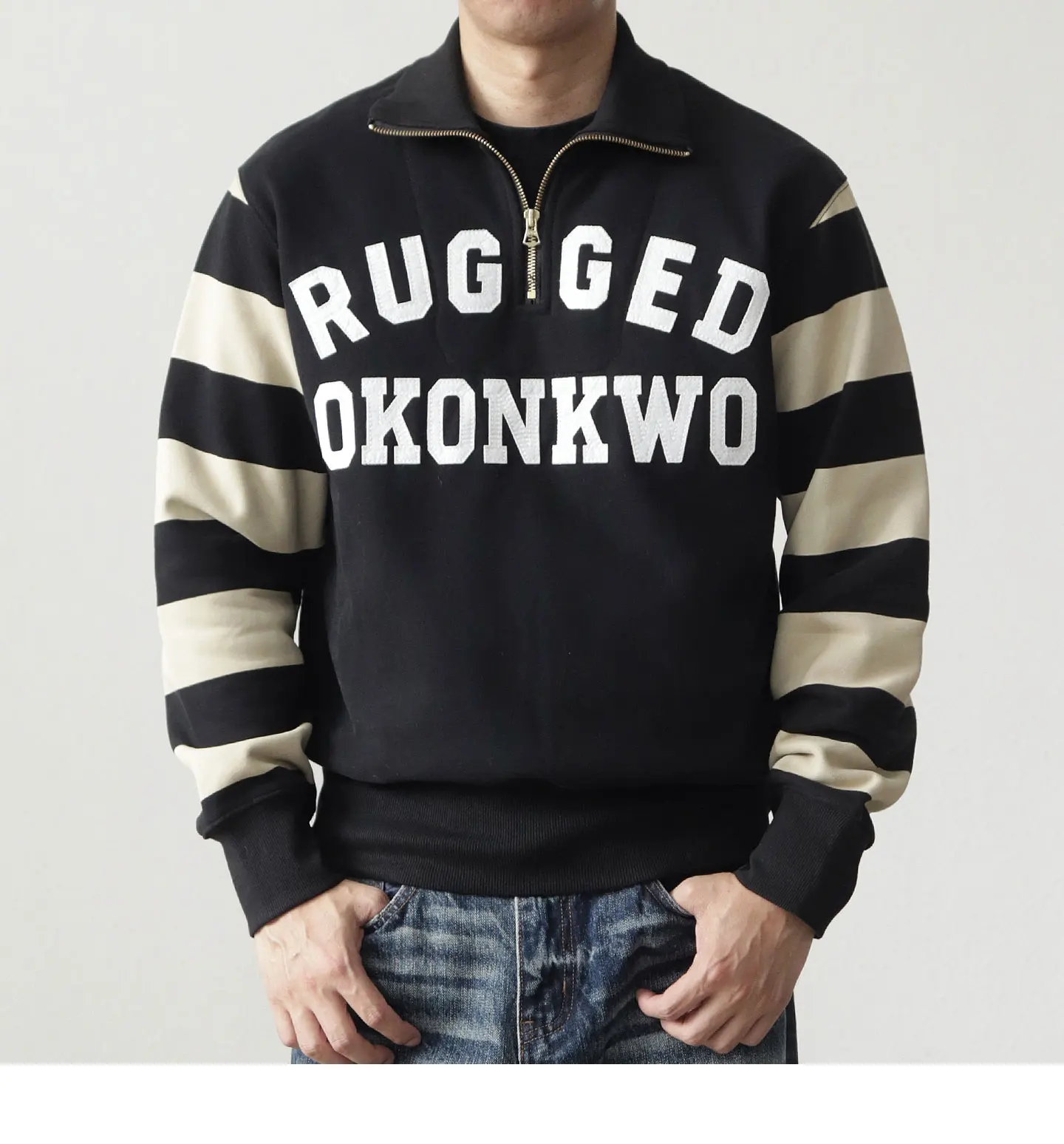 Autumn American Retro Heavyweight Half Open Collar Letter Printed Sweatshirts Men's Simple 100% Cotton Washed Loose Casual Coat