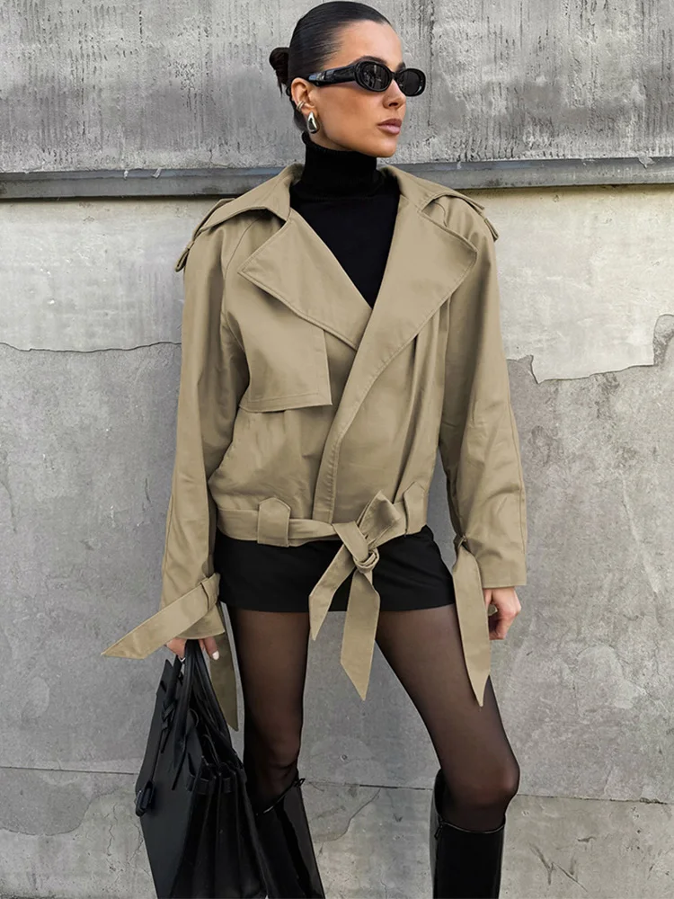 Trendix Fall Vintage Trench Coat For Women's 2025 Fashion Belted Bow Long Sleeve Jackets Autumn Winter Street Lace Up Jackets