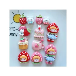 10pcs Mini Kawaii Cake Rabbit Strawberry Flat Back Cabochons Scrapbook Diy Party Hairpin Accessories Home Decoration Craft