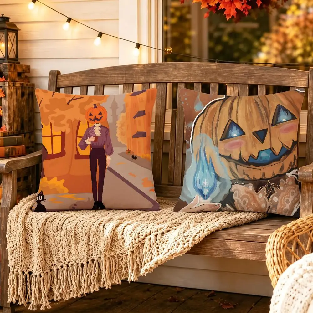Folklore Stingy Jack Cushion Cover Pillow Short Plush Scary Creepy Cushion for Living Room Sofa Halloween Holiday Gift