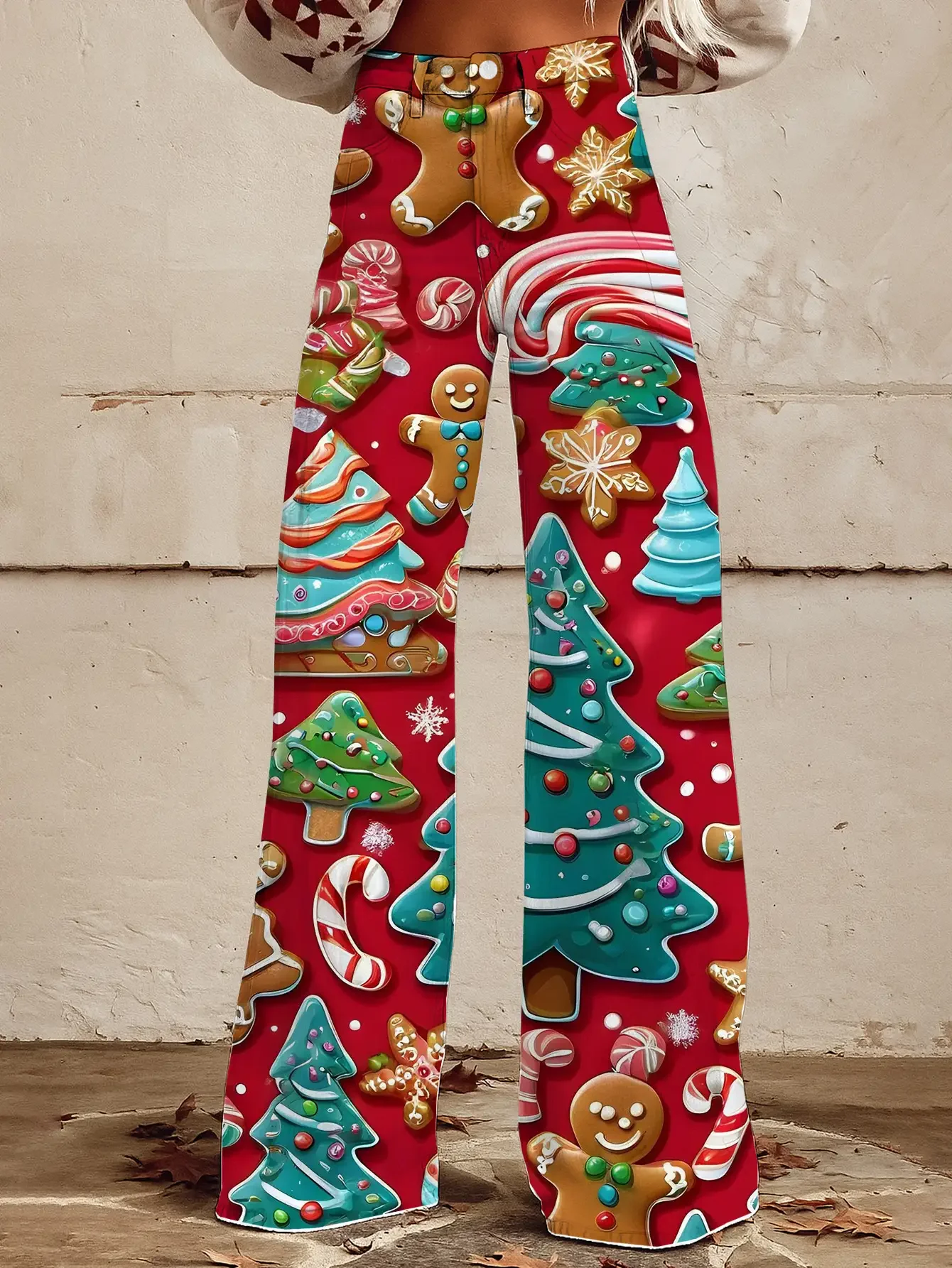 2026Women's slim fit wide leg flared pants, Waistband button fly wing wide leg pants,