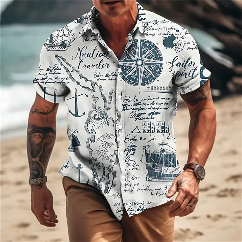 Camicia Casual hawaiana da vela da uomo Vintage per camicetta da uomo moda manica corta Summer Street Top abbigliamento maschile Camisas Casuais