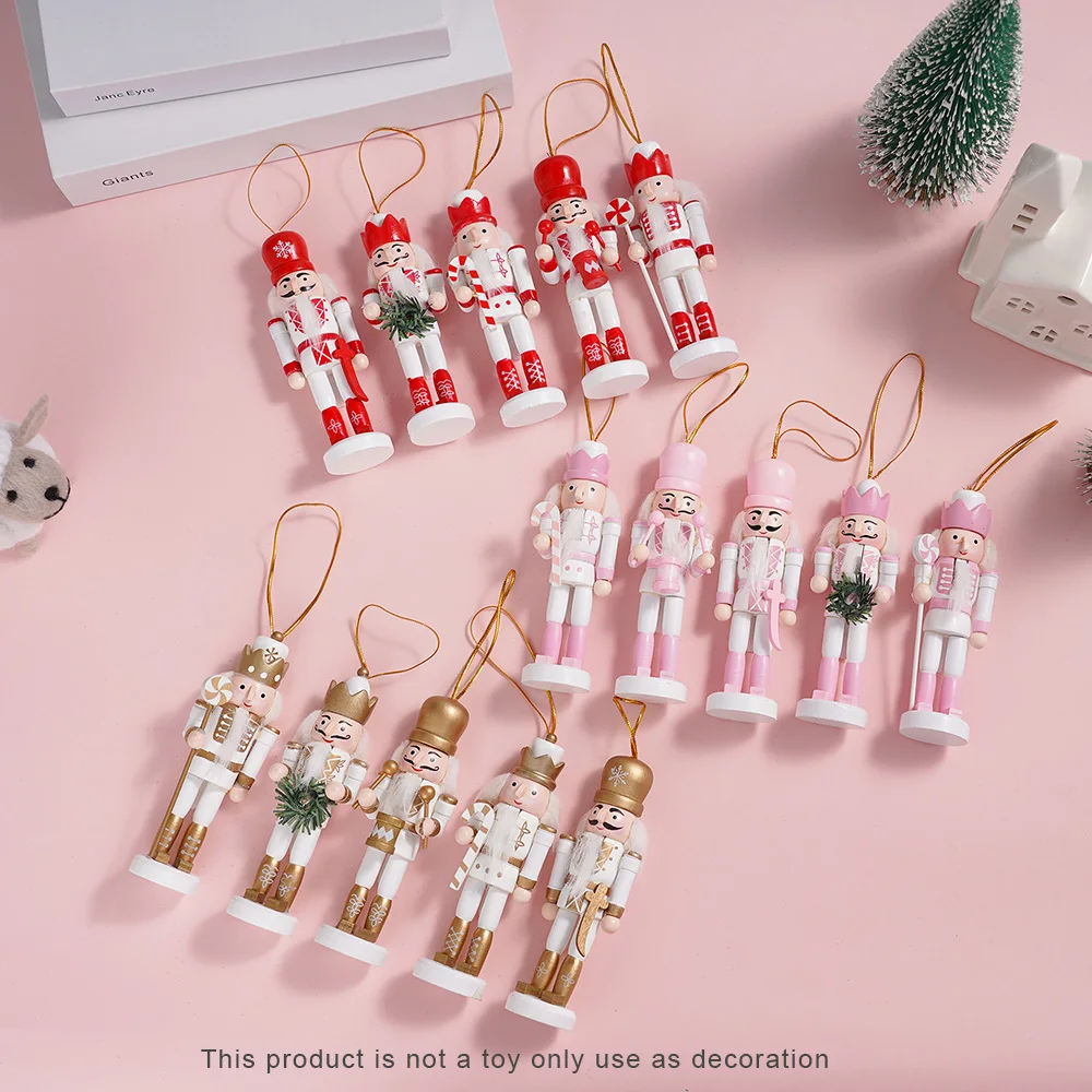 12CM 5/10/15pcs Red Gold Pink Nutcracker Soldier Puppet Dollpendant for Christmas Kids Gifts Tree Pendant Ornaments Decoration