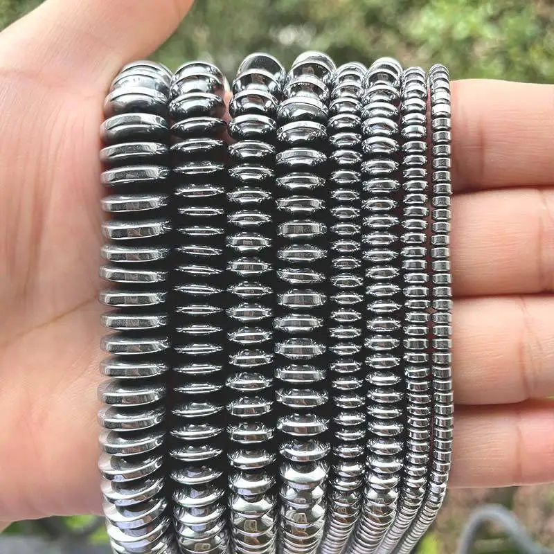 Silver Flat Disc Gasket Saucer Hematite Spacer Beads Stone for DIY Craft Charm Necklace Bracelet Accessories Jewelry Making 15\