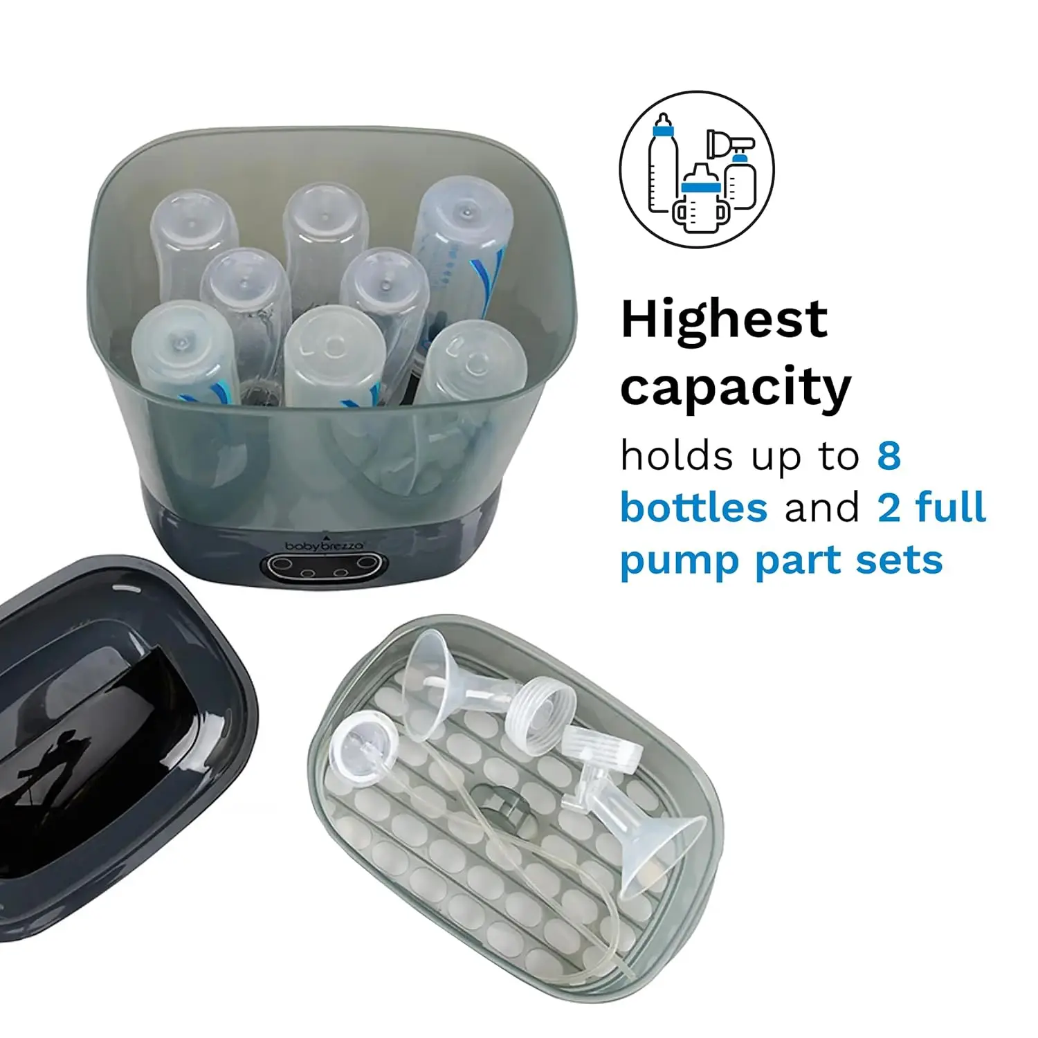 Universeller Babyflaschensterilisator und -trockner – 33 % schnellere Trocknung, größte Kapazität, HEPA-Filter, Holzkohle-Finish
