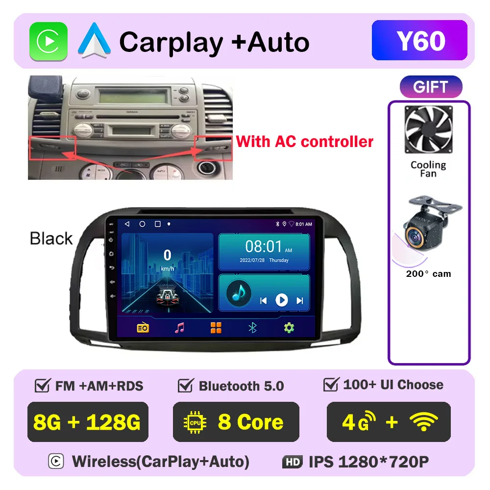 Carplay Android Autoradio Voor Nissan March Micra K12 2002-2010 Auto GPS Navigatie Head Unit Stereo 4G WIFI multimedia Draadloos