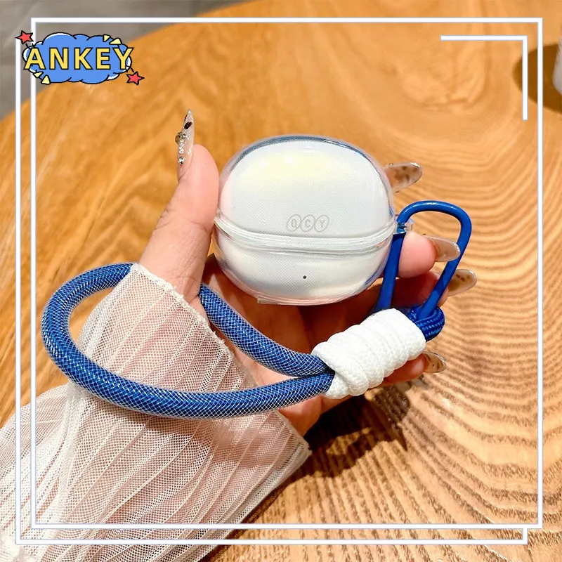 for QCY MeloBuds Pro Case HT08A Protective Transparent Clear TPU Covers Lanyard Bluetooth Earphone Shell