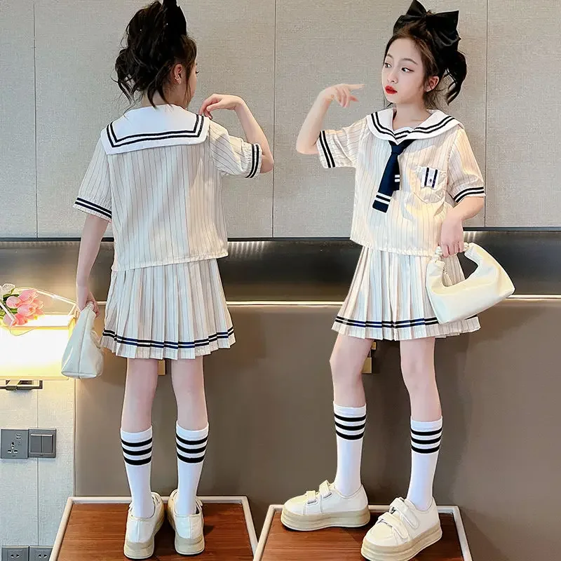 2024 Girls Classic Clothes Set Teenage Summer JK Uniform  Design Short Sleeves Top And Skirt 2Pcs Suits School Uniform With Tie