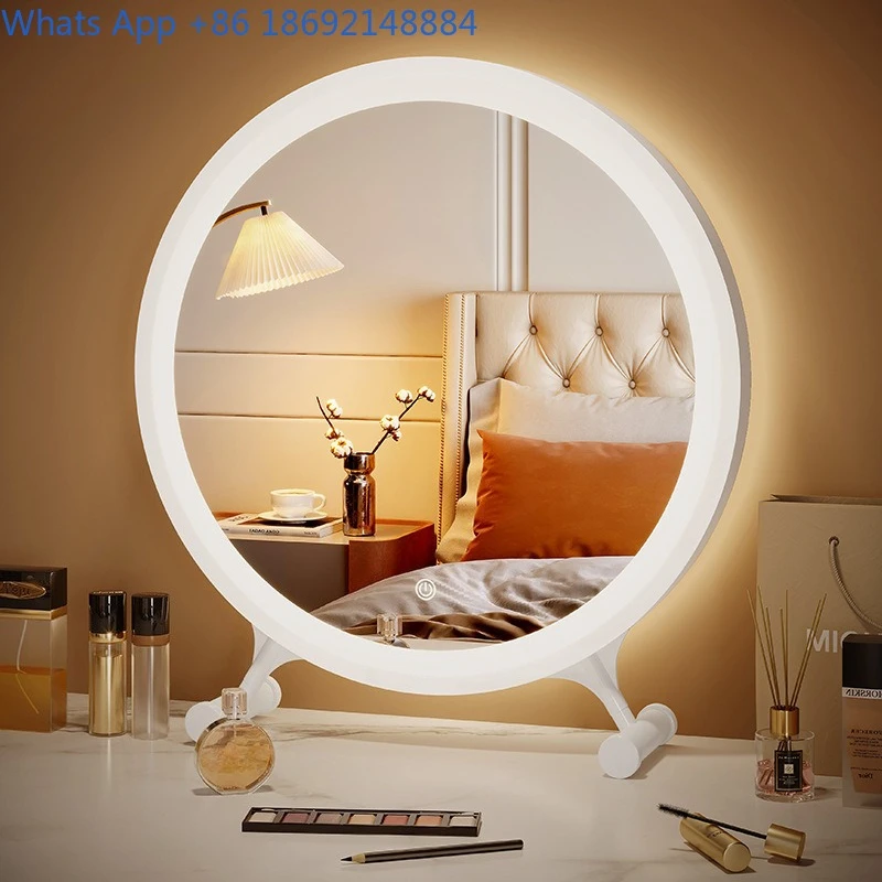 

LED Makeup Mirror Desktop Dormitory Bedroom Dressing Table Smart Fill Light Large Round Mirror