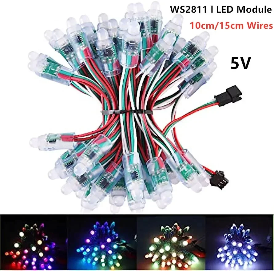 

500pcs 10cm/15cm Wires 12mm IP68 Waterproof RGB Digital DC5V WS2811 Full Color LED Pixel Light Modules LED Strings 4m/6.5meter