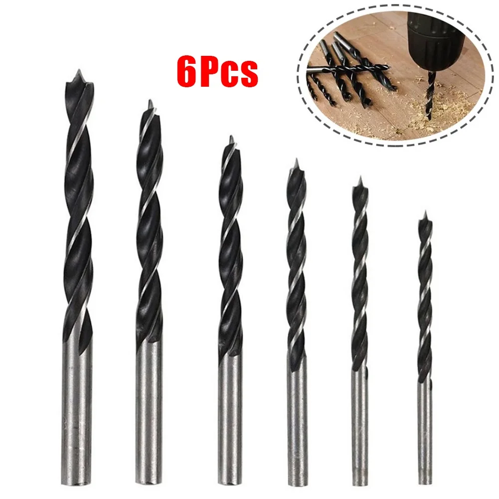 6pcs Three-point Woodworking Drill Bit Perforating Support Drill Electric Drill Rotary Head Wood Plank Hole Special T-wist Drill