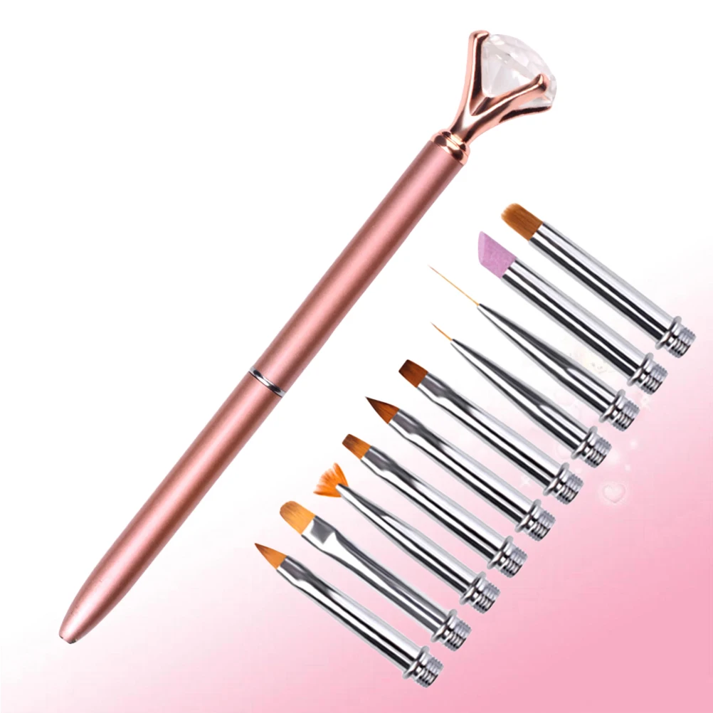 

11pcs Nail Art Brush Pen Set Professional Liner Drawing Tool For Manicure Diy Design Rose Gold Nail Painting Brush Replacement