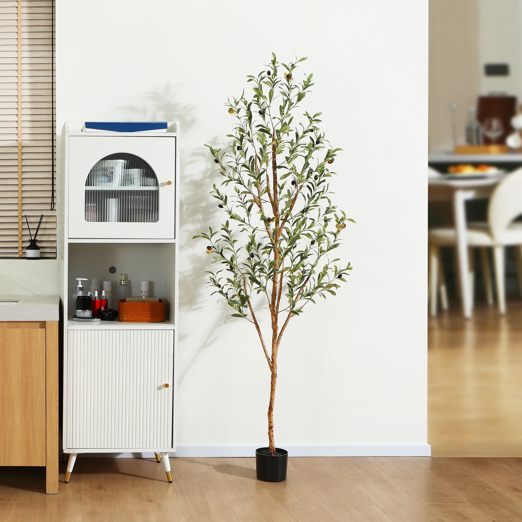 

Artificial Olive Tree with Green Leaves and Big Fruits, Faux Potted Olive Silk Tree for Modern Home Office Indoor Floor Decor