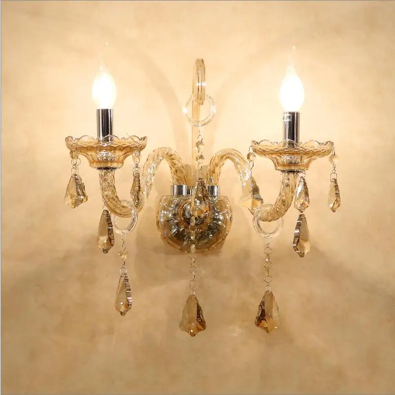 European Crystal Wall Sconce Cognac Color Candle Wall Sconce Living Room Romantic Bedroom Decorative Wall Lighting Beside Lamps