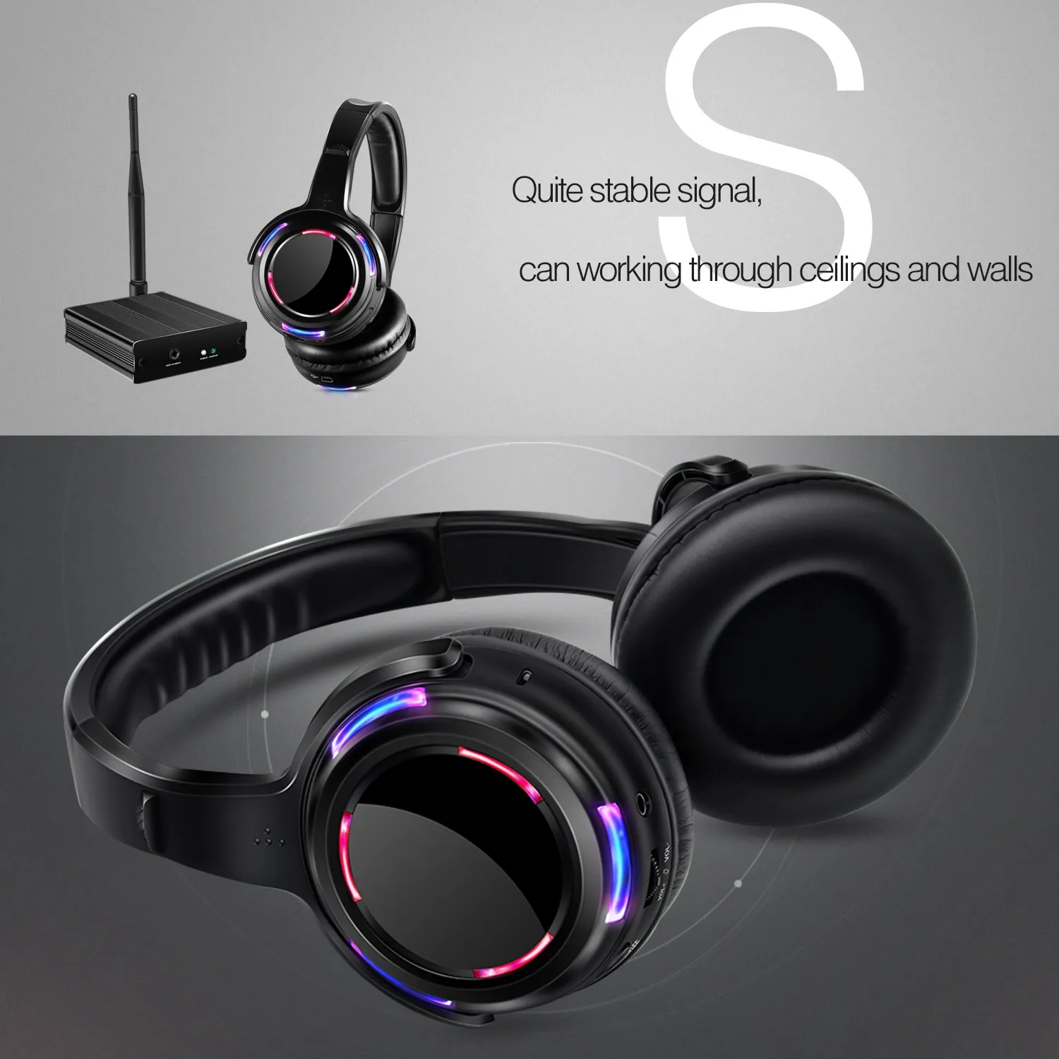 Rechargeable Silent Disco LED Wireless Headphones Bundle  with 5pcs Headsets 1 Transmitter 500m Distance