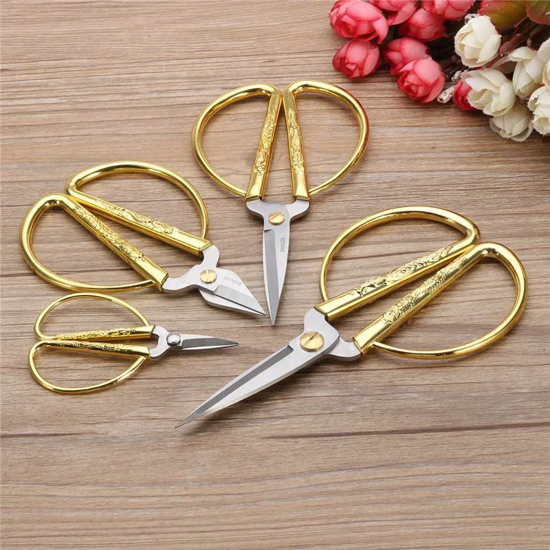 4 Size Sharp Sewing Scissors DIY Sewing Tools Stainless Steel Retro Golden Small Scissors Sewing Accessories Needlework Scissors