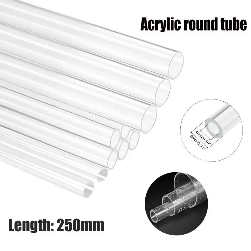 250mm Transparents Acrylic Tube Pipe Aquarium Fish Tank Water Supply Garden Fittings Plexiglasss Pipe O.D 8mm~18mm