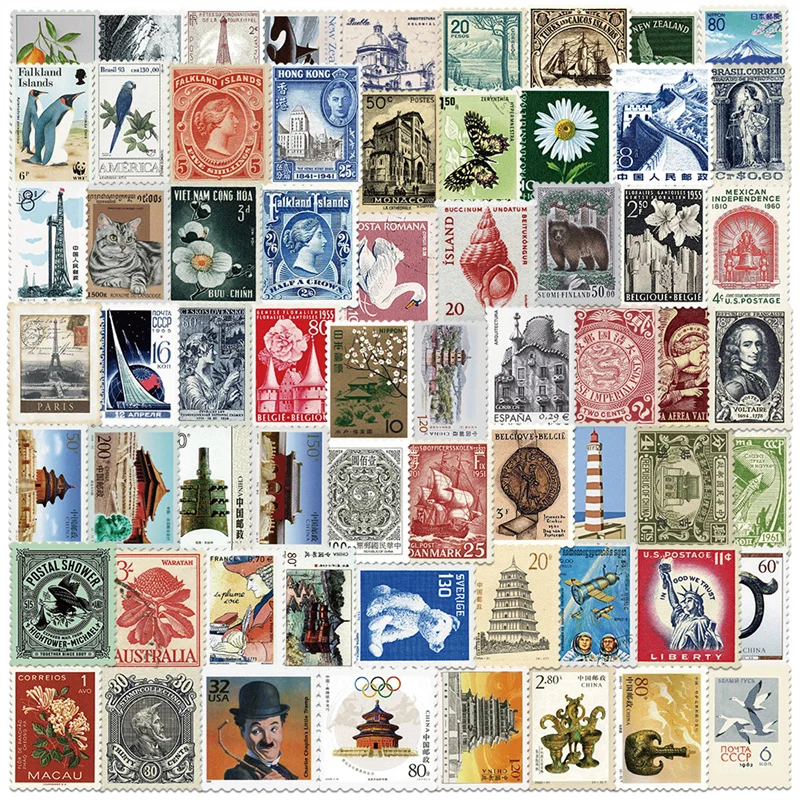 10/20/50 PCS All Different Postage Stamps Style Desc Stickers For Scrapbooking And  Journaling