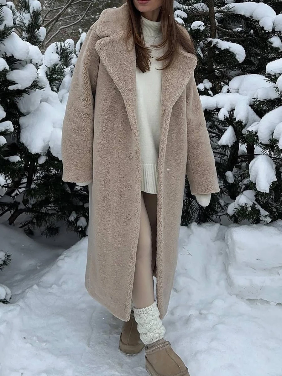 Vrouwen Lange Jas Kraagvorm Volledige Mouw Dikke Warme Y2k Streetwear Elegante Jassen Open Stith Herfst Winter 2025