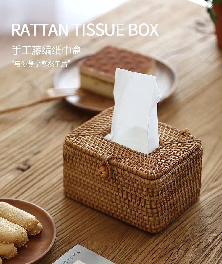 Rattan Tissue Box Home Decoration Handmade Desktop For Barthroom Hotel And Office tissue holder