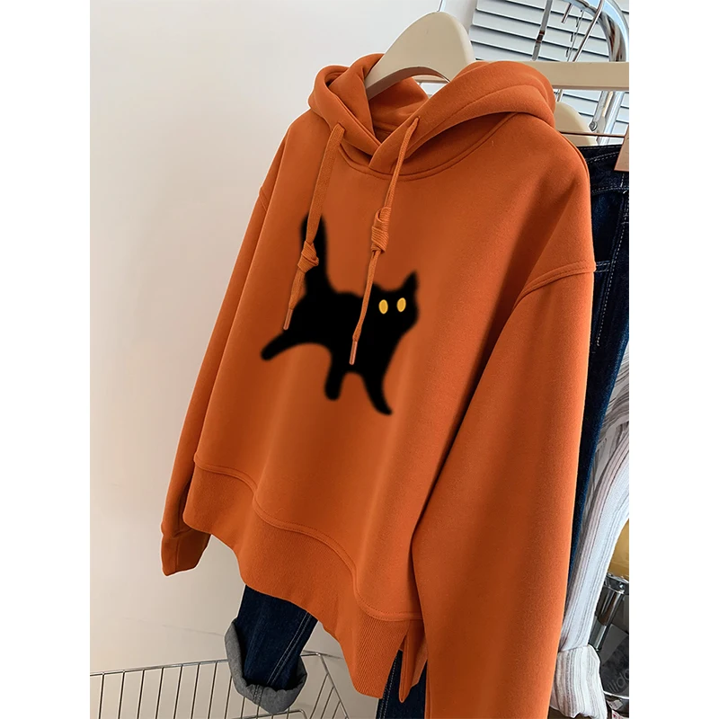 เสื้อฮู้ดดี้สีส้มไซส์ใหญ่สำหรับผู้หญิง ทรงหลวม สวมใส่สบาย เหมาะสำหรับฤดูใบไม้ร่วง ดีไซน์เกาหลี ทรงยาว ไซส์ใหญ่ 300 ปอนด์