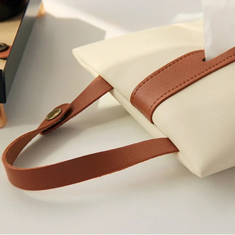 Hanging Tissue holder Case Box PU Leather Home Car Towel Napkin Papers Dispenser Holder Box Case Table Decoration