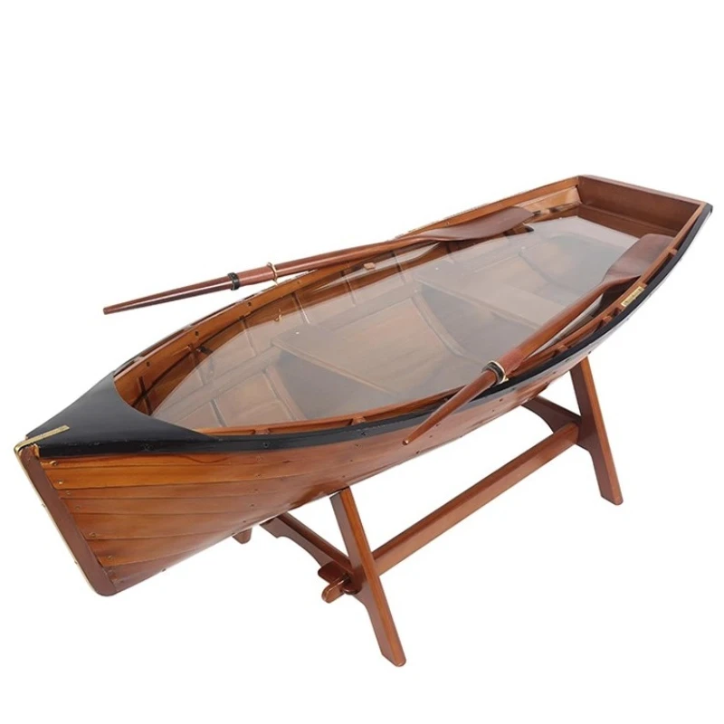 Nordic simple wooden boat type coffee table corner wine cabinet boat type storage living room Mediterranean decoration ornament