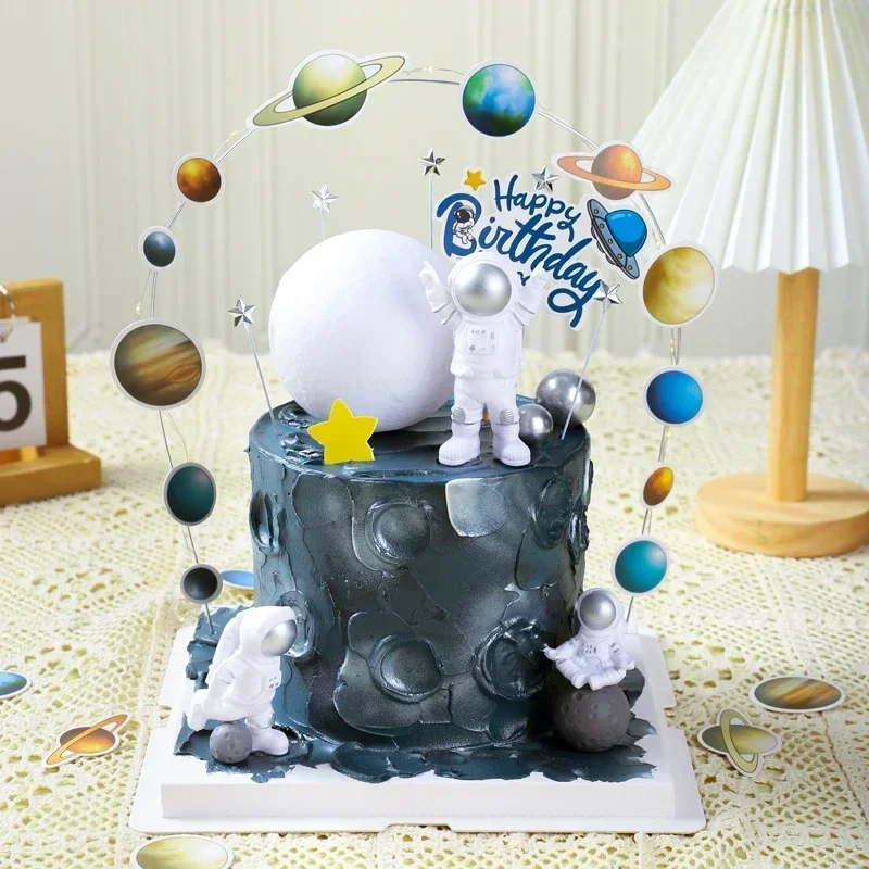 Astronaut Cake Topper Outer Space Birthday Decoration Astronaut Cake Decoration Planet Moon Baby Shower Kids Party mariage doré