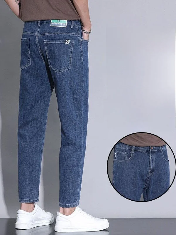 

Slim Fit Jeans Men's Summer Trendy Elastic Casual Long Pants mid Waist Straight Leg Jeans Youth uar Wear Resistant