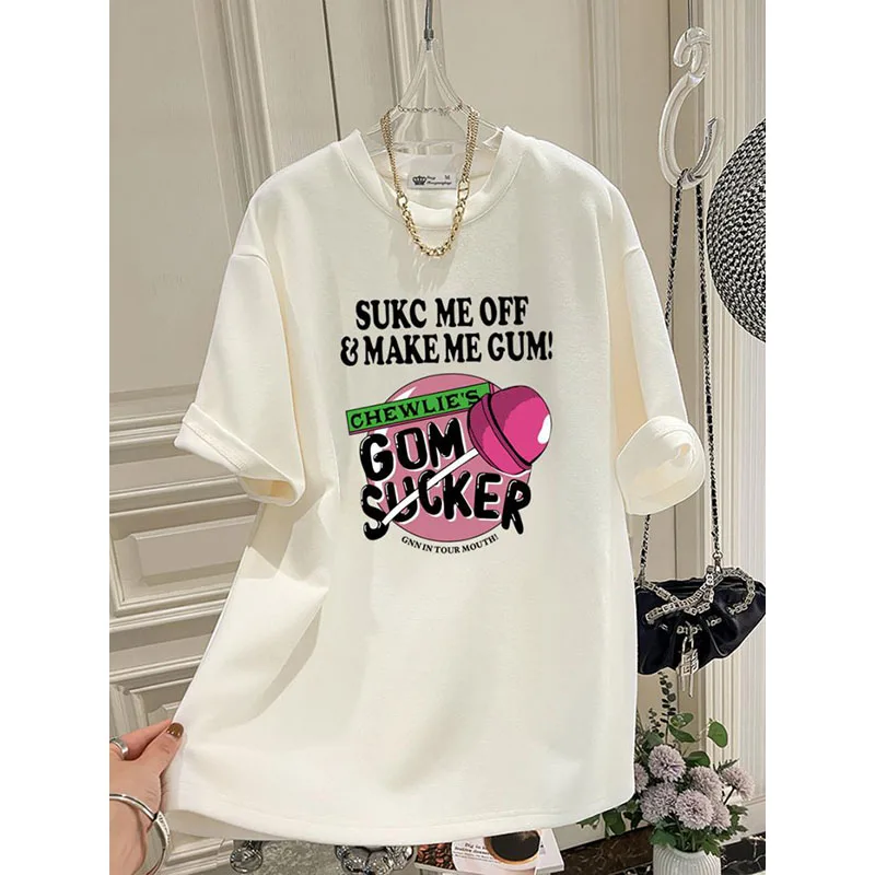 Women Chic Lollipop Letter Printing T-shirts Summer Fashion Pure Cotton Basic Short Sleeve Top Tee Office Lady Loose Pullovers