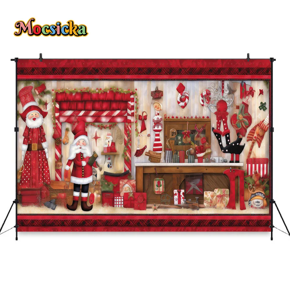 سانتا كلوز كاندي ستوديو خلفية لتصوير عيد الميلاد ، هدايا حمراء ، خلفية كشك خشبي للطفل ، استوديو صور عيد الميلاد ، الشتاء