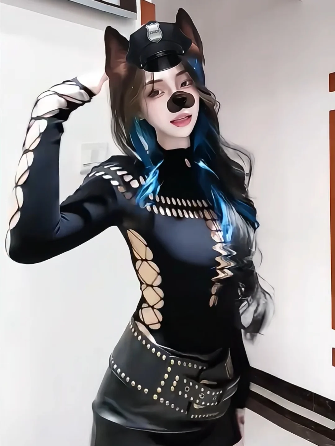 Conjunto de falda y body calado sexy en Bla, cuello alto, ajustado, elástico, Faion de invierno para mujeres jóvenes