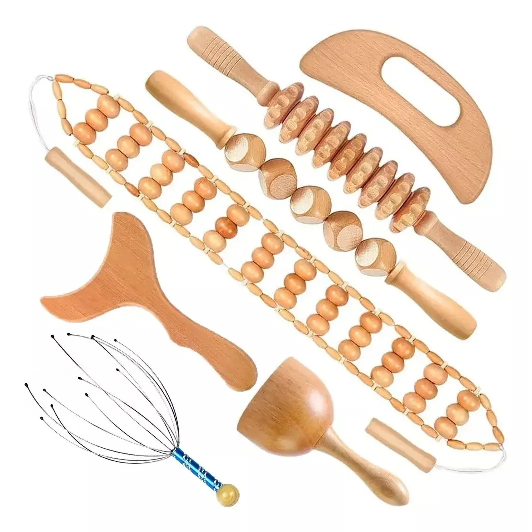 

7-Piece Wooden Manual Head & Body Massage Roller Set, Head Massager Multi-Pack with Firming Lifting Unscented Tools, No Electricity or Batteries Needed Professional Kit