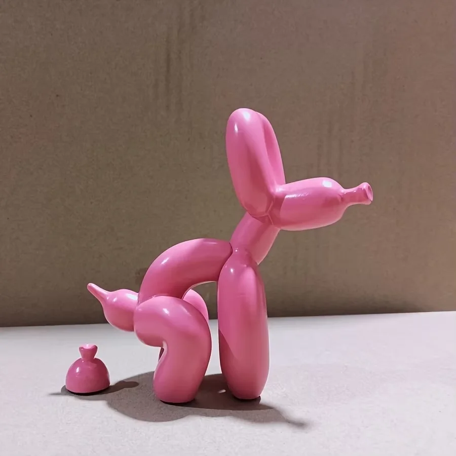 Modern Art Squat Balloon Dog Animal Decorative Statue, Suitable for Interior Living Room Farmhouse Bedroom Office Cabinet Wood