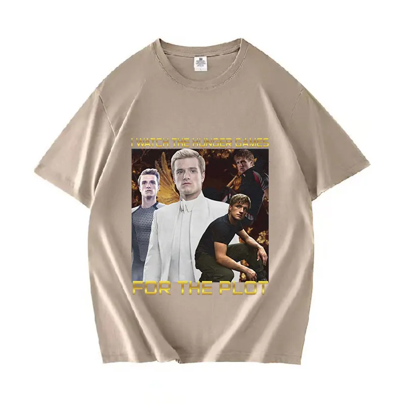 I Watch The Hunger Games for The Plot Peeta Mellark T Shirt Josh Hutcherson Graphic Clothing T-shirt Men\'s Cotton Oversized Tees