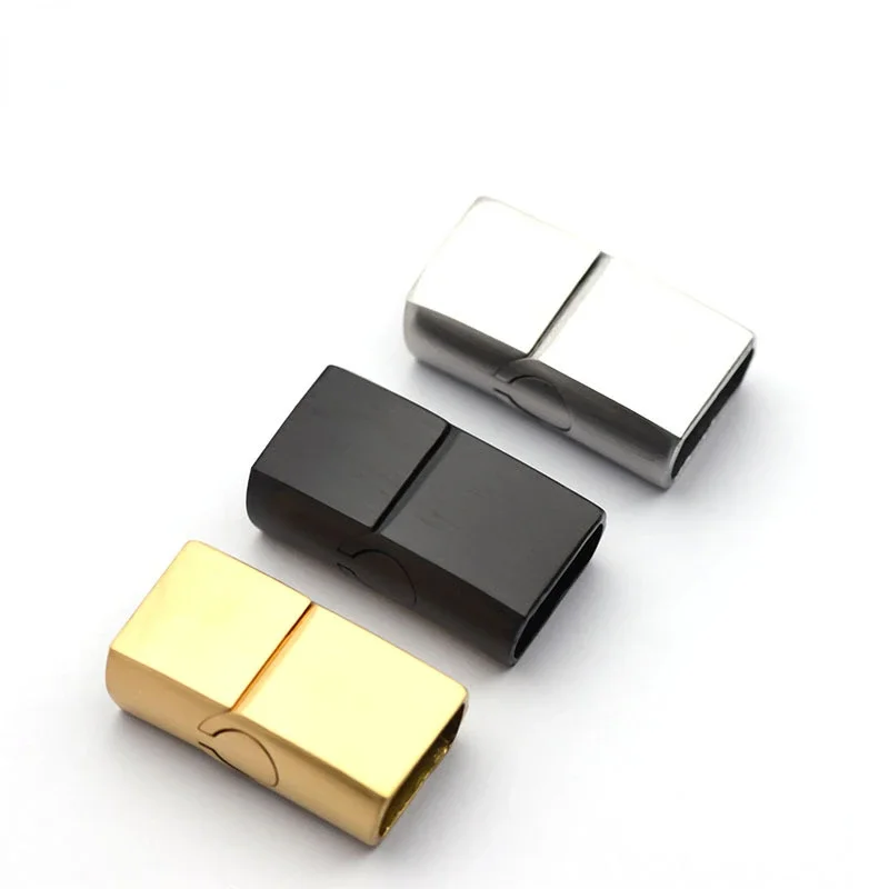 20pcs Rectangle Press Snap Bracelet Clasp Stainless Steel Tube Lock Buckle for Leather Cord DIY Jewelry Supplies Wholesale