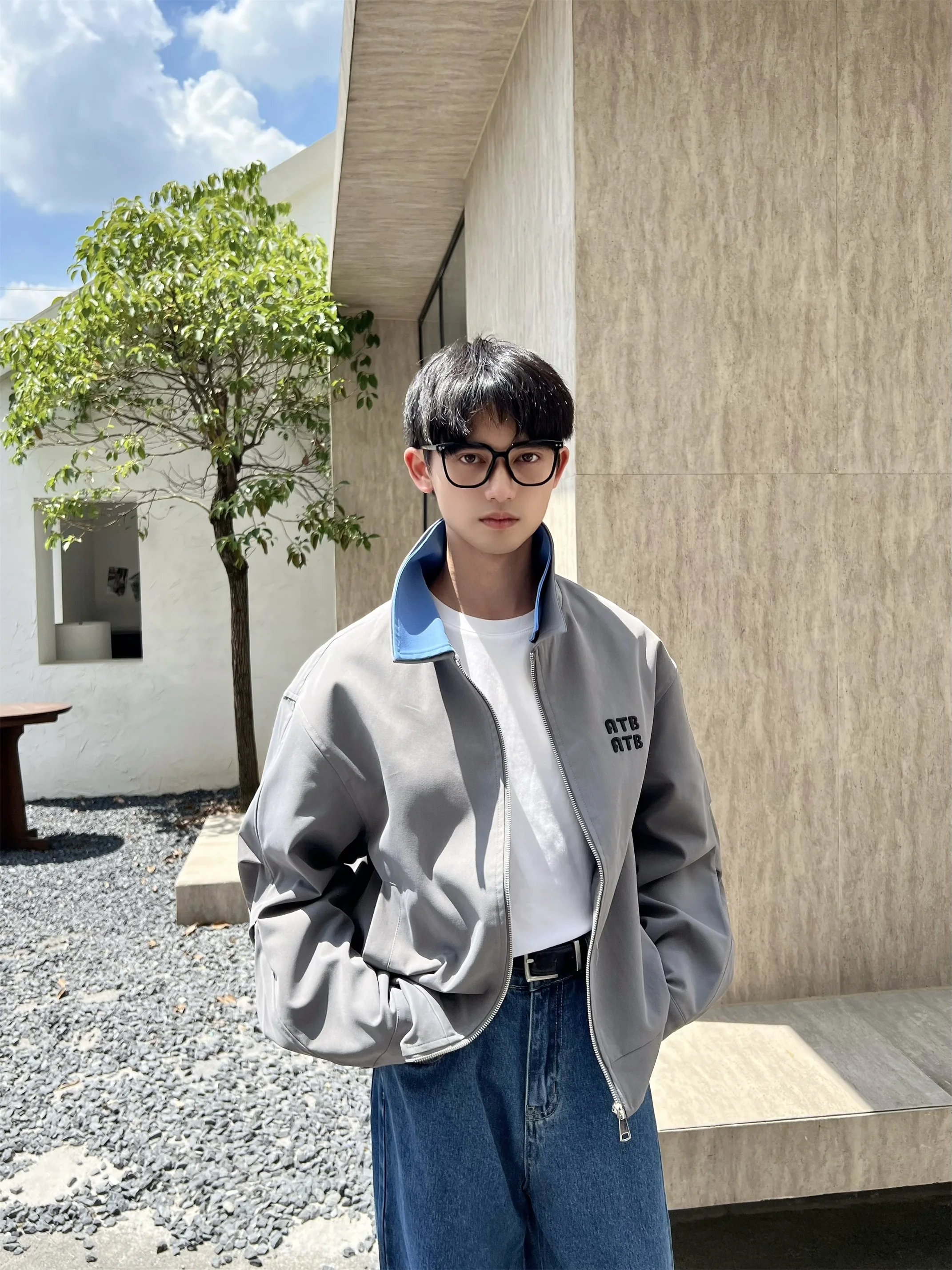 

Casual American Retro Color Blo Collar Jaet Outerwear for Men And Women Couples High Level Match Spring Autumn Zipper Clo...