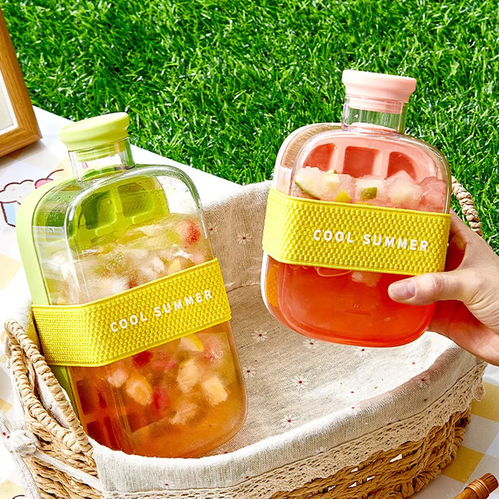 

2025 Ice Cube Tray With Straw 2-in-1 Ice-make Pressing Mould Ice Drink Bottle Silicone Ice Cube Tray 500/800ml Water Bottle
