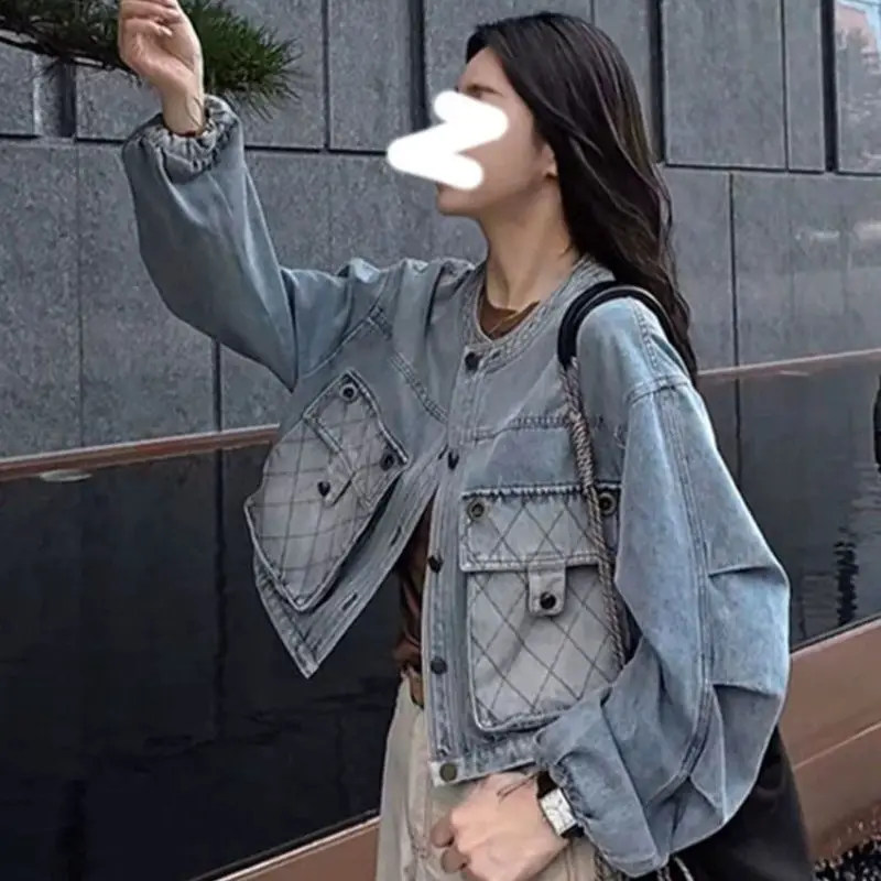 

Trend Short Jeans Jacket Women's Coat Spring/autumn New Vintage High-Quality Denim Baseball Jacket Long Sleeve Pockets Buttons