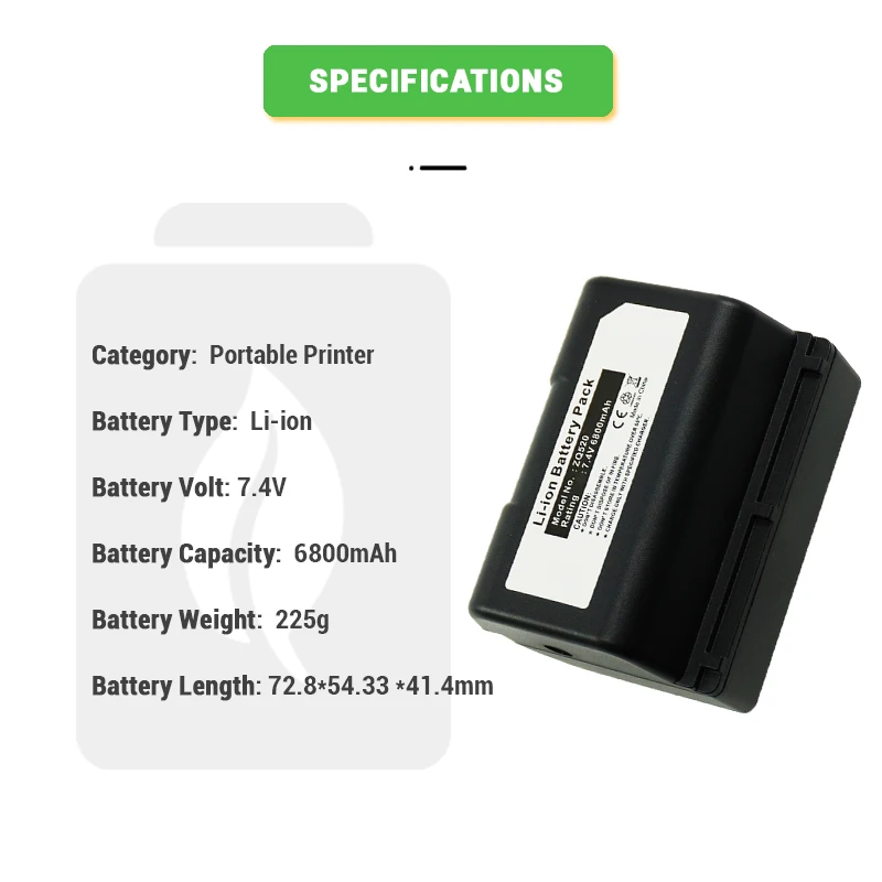 Wholesale Li-ion 7.4V 6800mah P1051378 QLN320 ZQ520 Mobile Printer Extended Battery for Z e bra ZQ320 QLn320HC Portable Printer