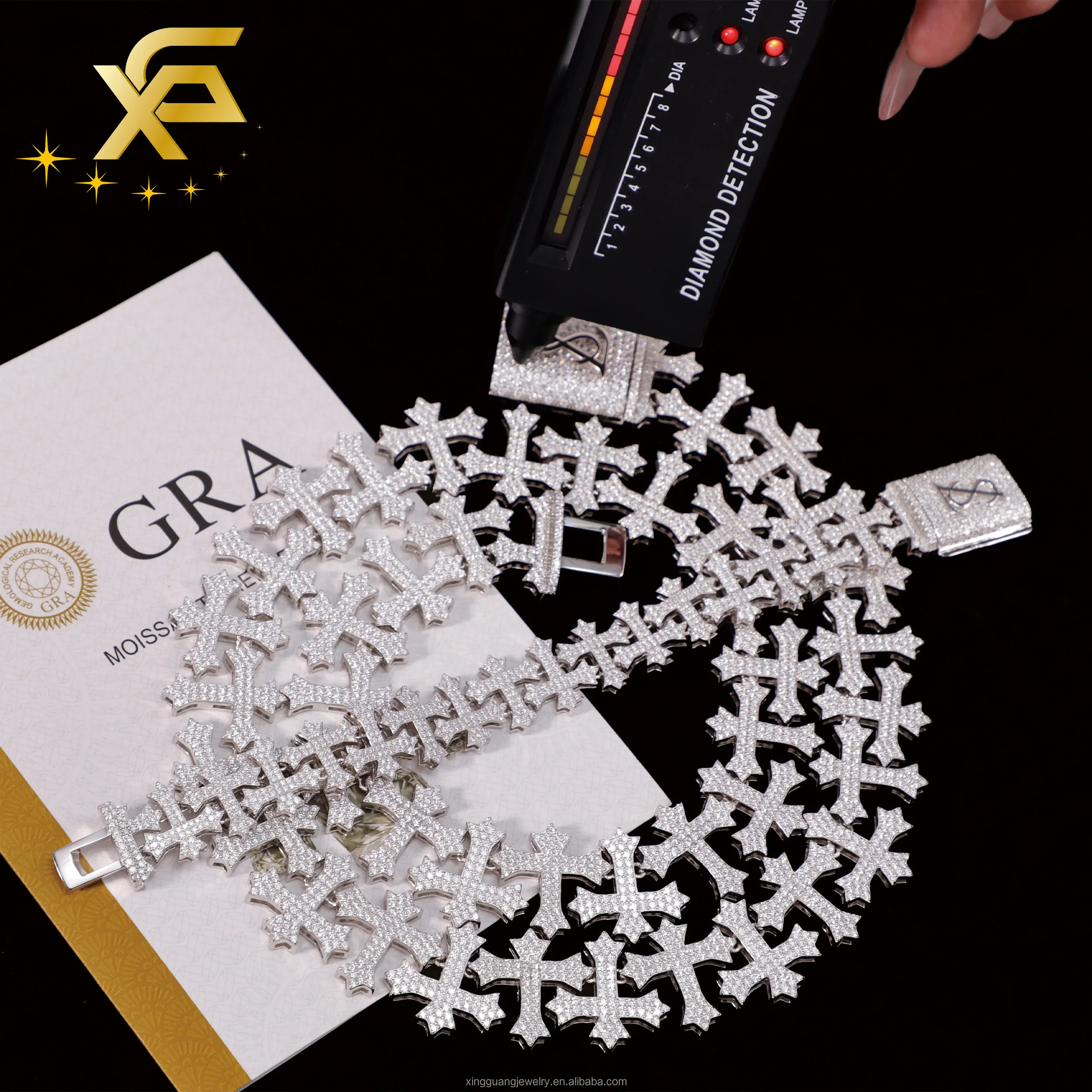 Big Size Cross Style Moissanite Cuban Chain 925 Silver Necklace for Men VVS Moissanite Hip Hop Jewelry 22mm Cross Cuban Chain...