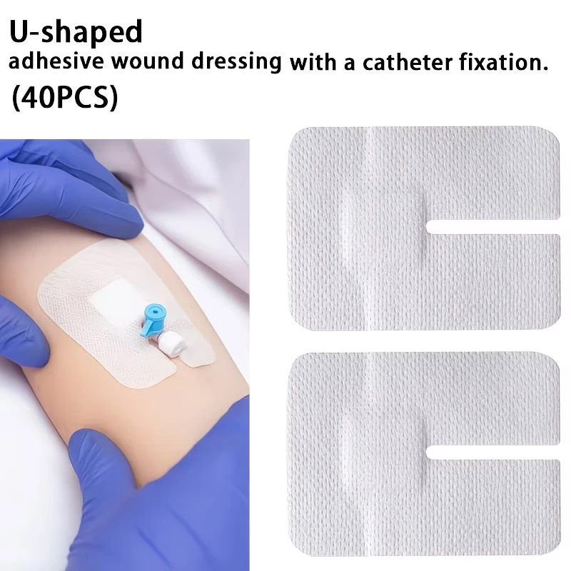 U-förmiges Katheter-Fixierpflaster, Intravenöses Nadelinfusions-Katheter-Fixierpflaster, Atmungsaktiver Vliesstoff-Nadelschutzverband, 40 Stück pro Packung