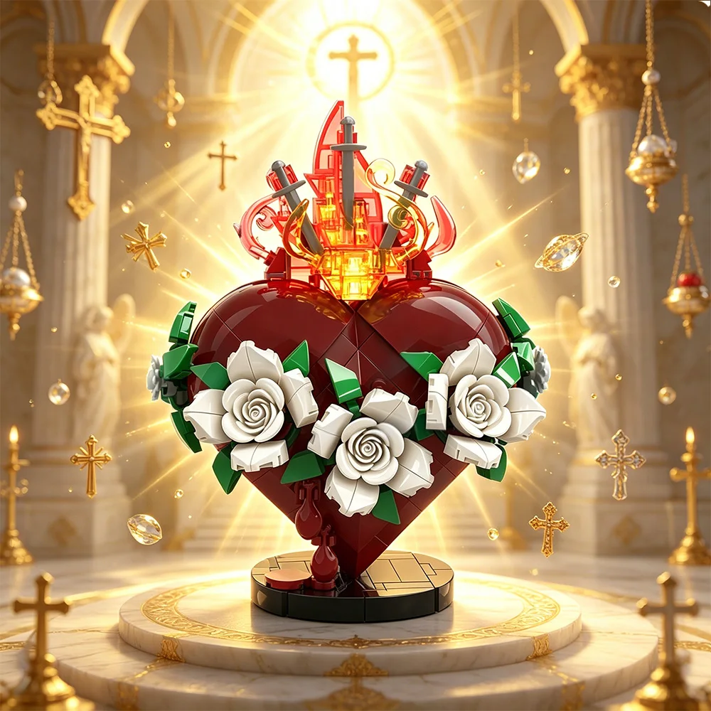 

MOC Sacred Heart of Mary Building Blocks Creative Jesus Series Sacred Heart with Flower Prayer Room Bricks Toy Adult Gift