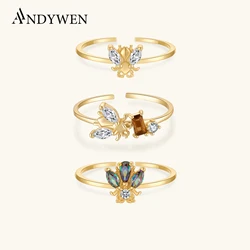 ANDYWEN 925 Sterling Silver Bees Adjustable Ring Women Slim Finger Rings Jewelry Animal Light Jewelry For Wedding Party Jewelry