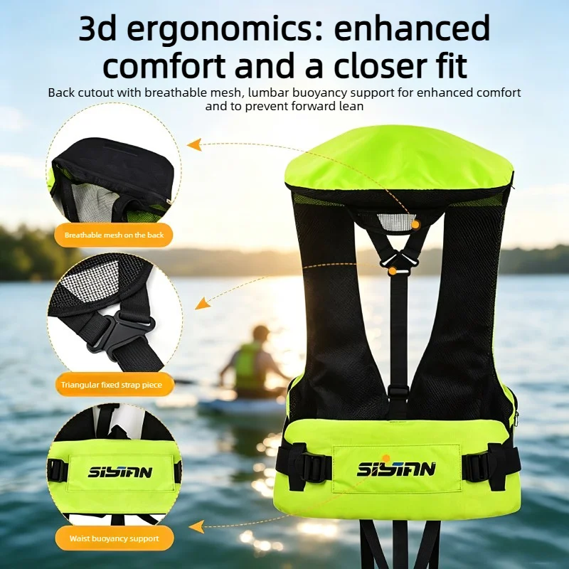 Adult Fishing Life Jacket Large Buoyancy Vest Multi Pocket Reflective Safety Vest for Kayaking Boating Sea Fishing Water Sports